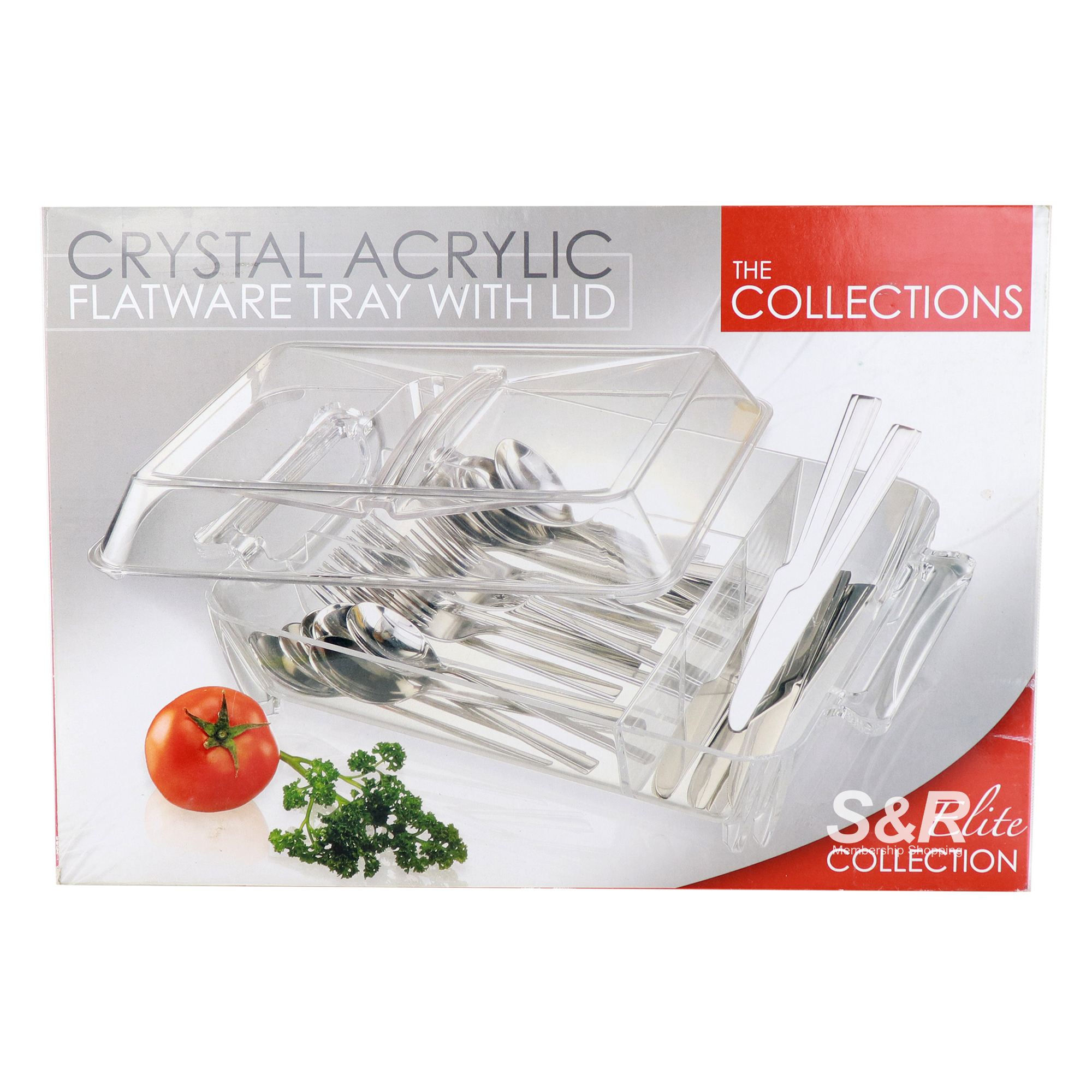 The Collections Crystal Acrylic Flatware Tray with Lid 1pc